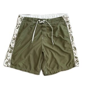 Rip Curl Board Shorts Set Mens Size XXL Olive Hawaiian Floral Beach Swim Trunks